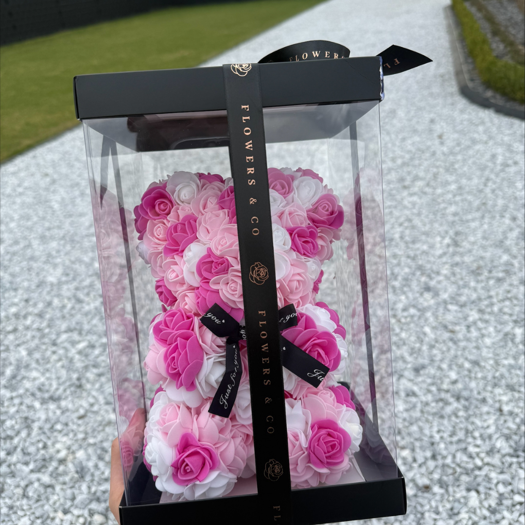 Rozenbeer 25cm - wit roze